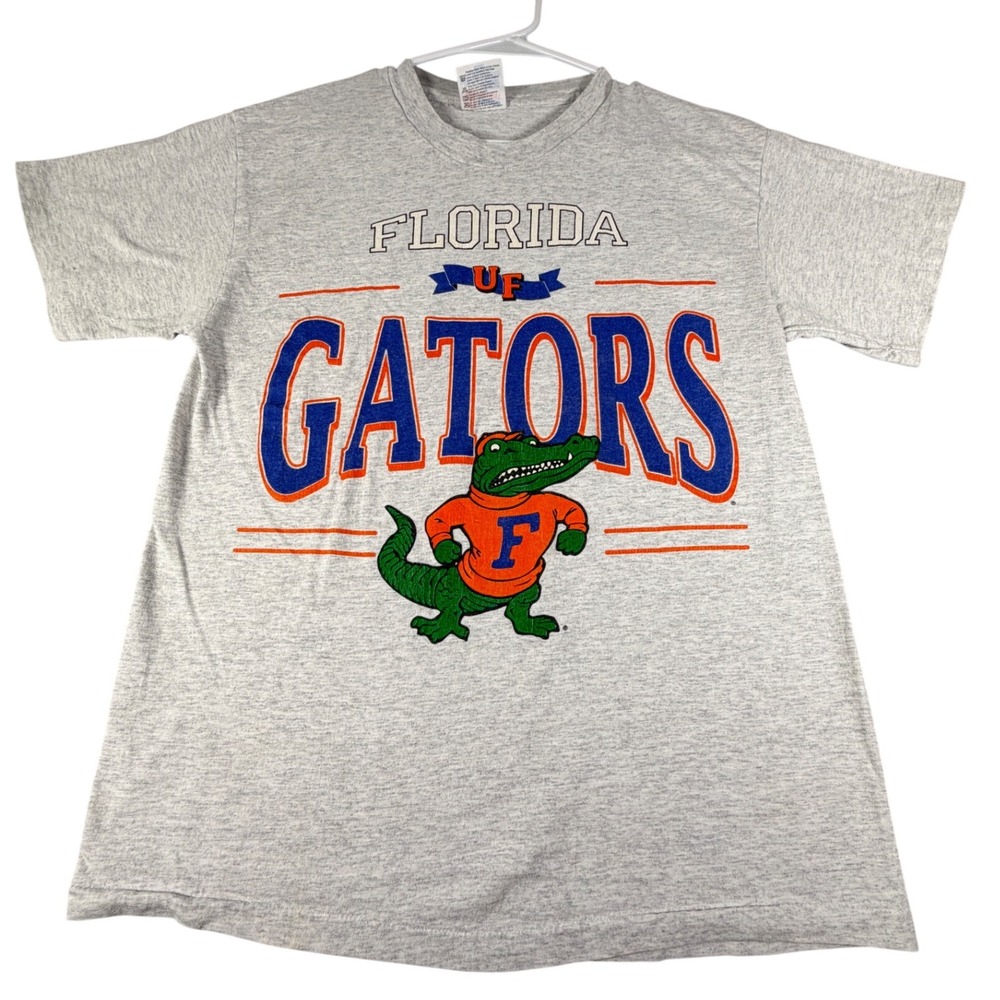 Vintage Hanes Florida Gators T Shirt Medium Gray 90s USA Made Albert Mascot Tee